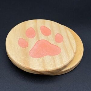 Handmade 4" Round Paw Premium Pinewood and Epoxy Resin Coasters Pink Set of 2